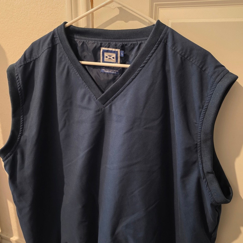 House of Scotland Golf Mens Navy Blue V-Neck Windbreaker Vest Large Embroidered
